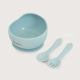 Set Bowl Con Cubiertos Silicona Celeste