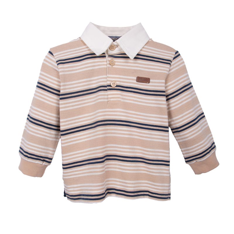 Polera Bebé Niño a Rayas con Cuello Azul / Crudo