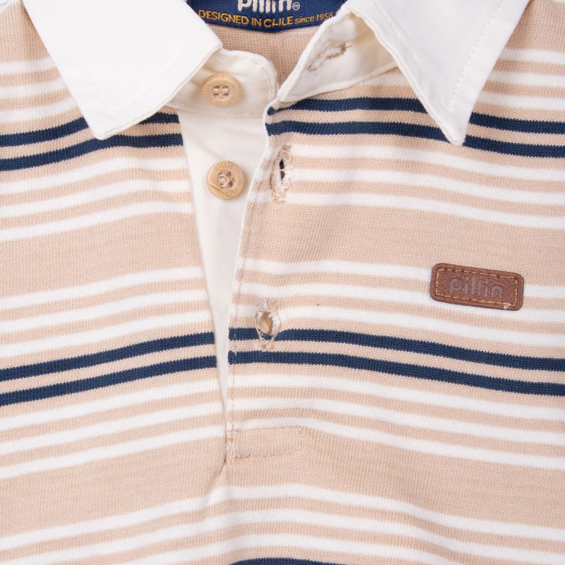 Polera Bebé Niño a Rayas con Cuello Azul / Crudo