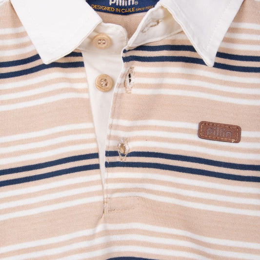 Polera Bebé Niño a Rayas con Cuello Azul / Crudo