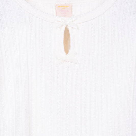 Polera Niña Manga Larga Acanalada Detalle Cintas Crudo / Lavanda