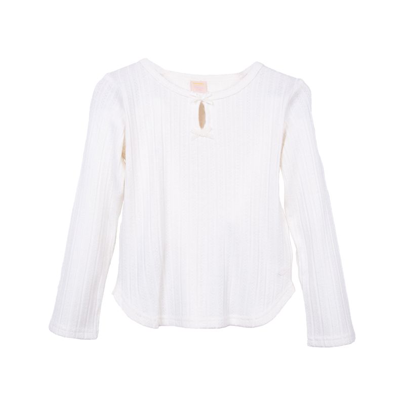 Polera Niña Manga Larga Acanalada Detalle Cintas Crudo / Lavanda / Palo Rosa