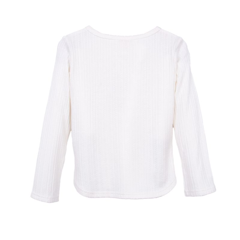 Polera Niña Manga Larga Acanalada Detalle Cintas Crudo / Lavanda / Palo Rosa