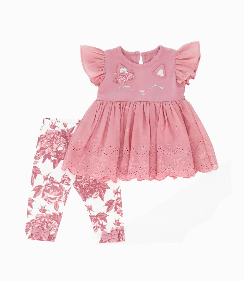 Conjunto Recién Nacida con Gato Palo Rosa