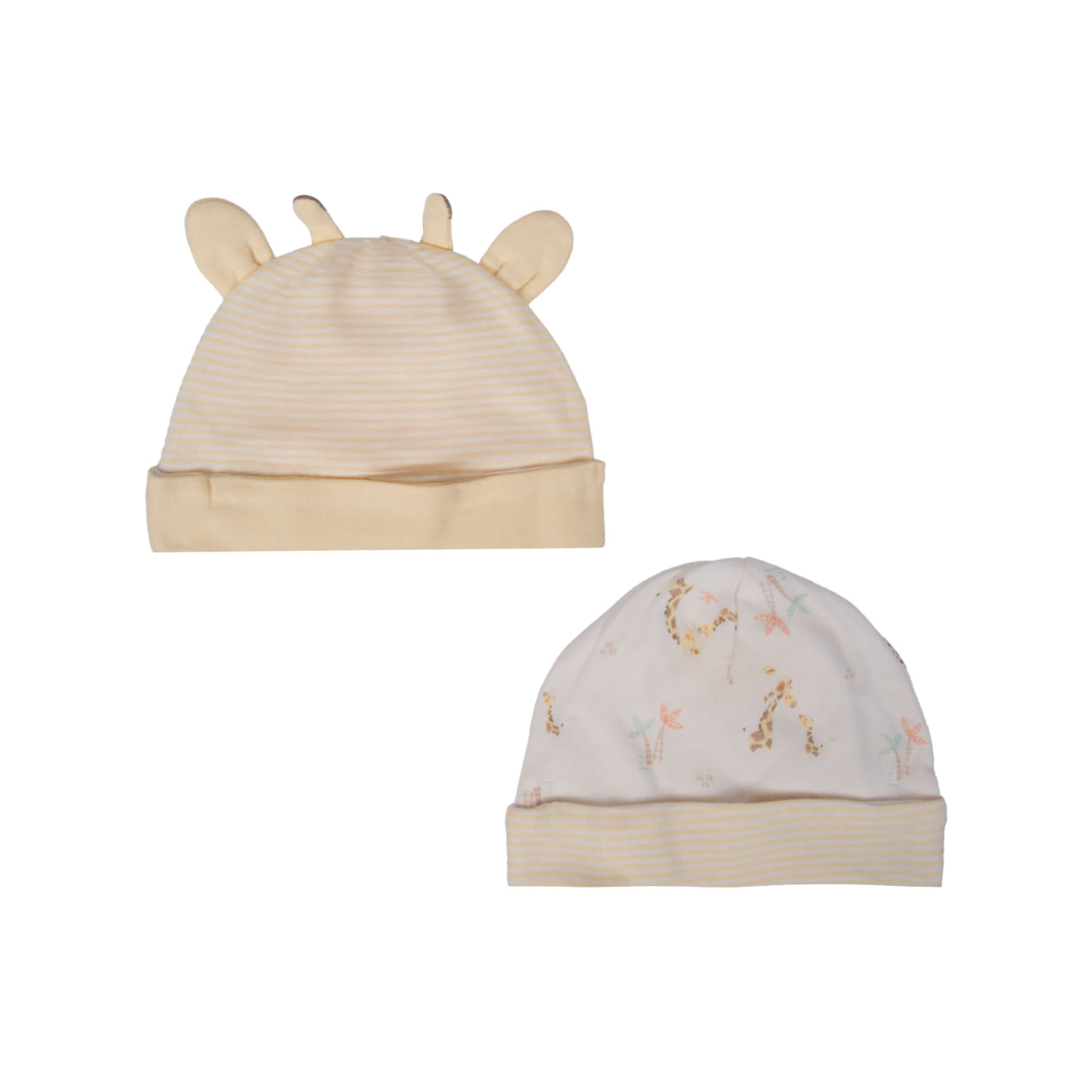 Pack de 2 Gorros Recién Nacido Unisex Estampado Amarillo