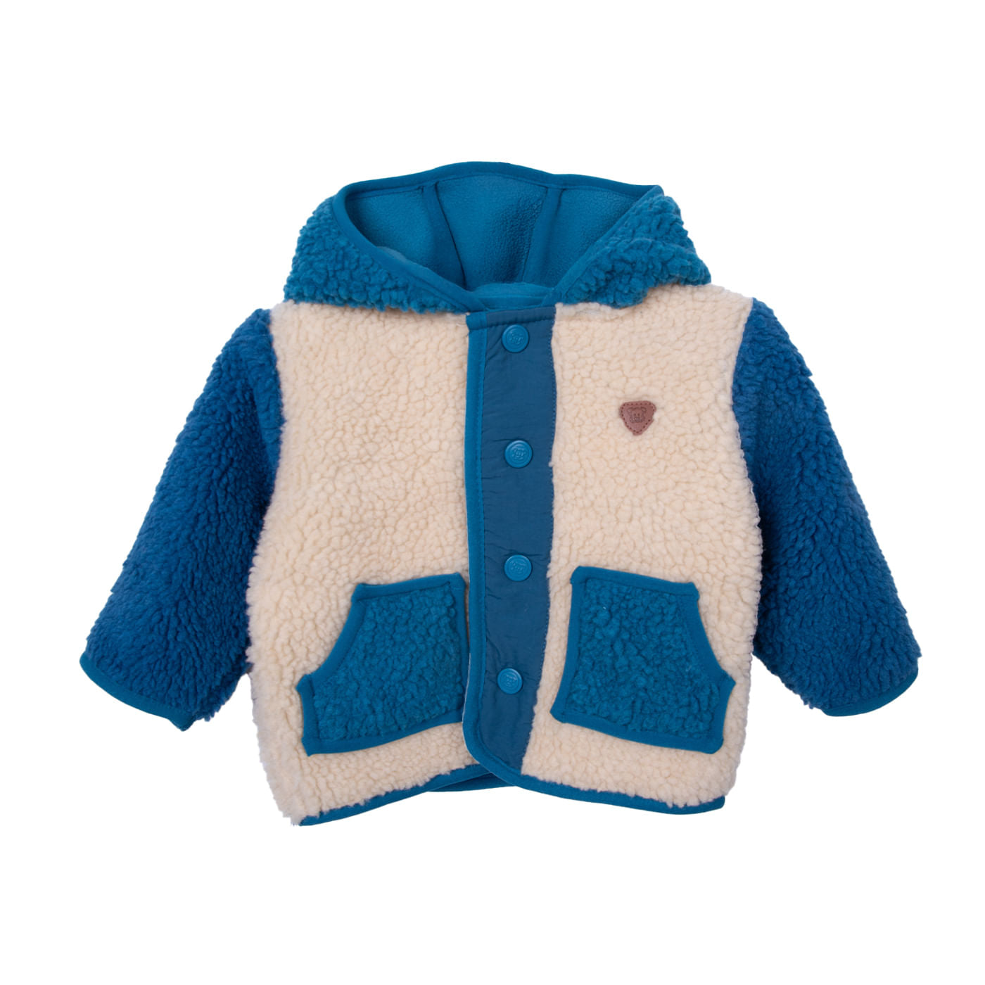 Polerón Bebé Niño Forrado Sherpa y Broches Azul / Crudo