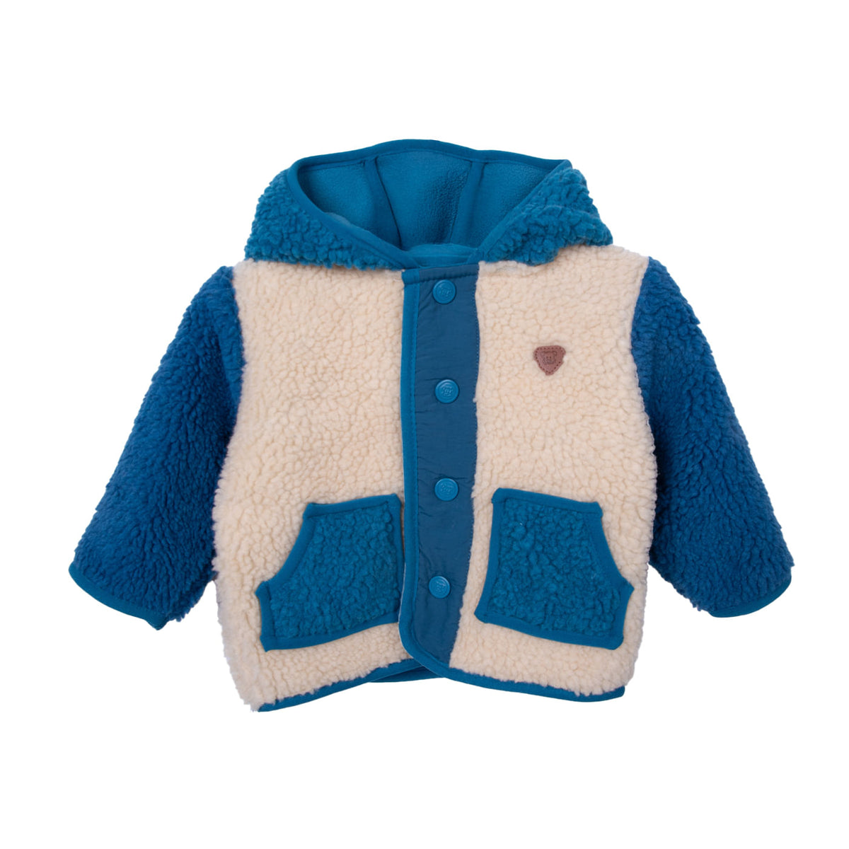 Polerón Bebé Niño Forrado Sherpa y Broches Azul / Crudo