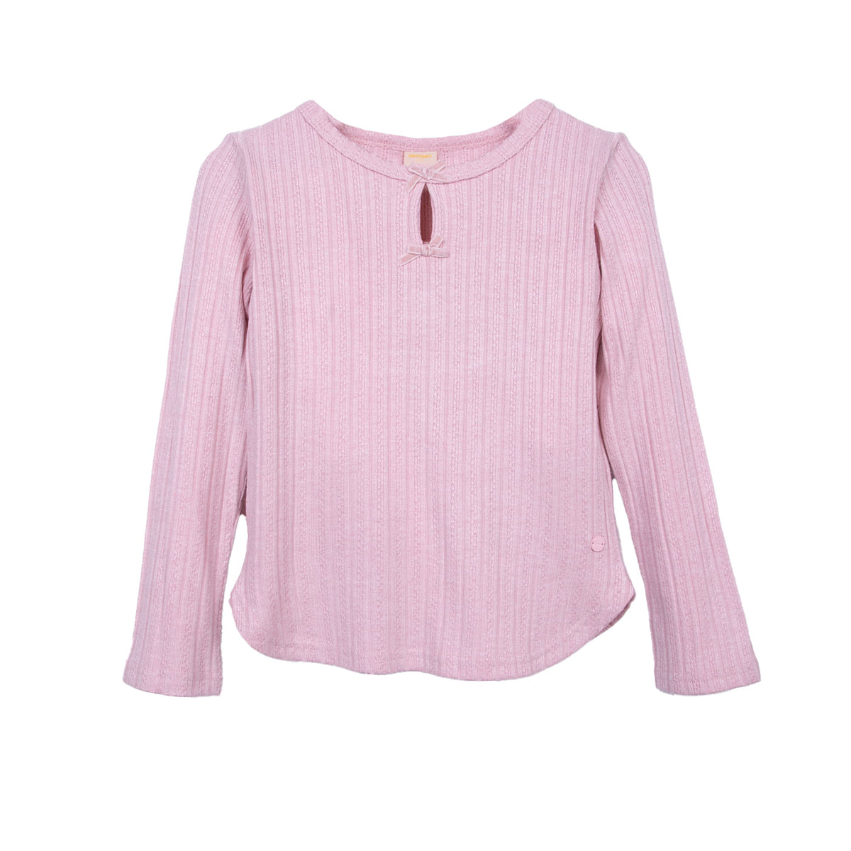 Polera Niña Manga Larga Acanalada Detalle Cintas Crudo / Lavanda / Palo Rosa