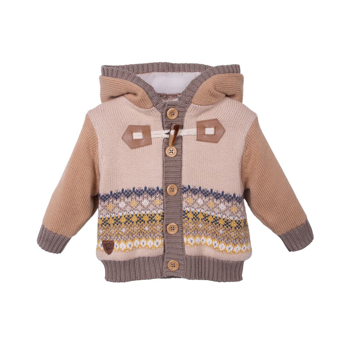 Chaleco Bebé Niño con Botones Forrado Tejido Jacquard Azul / Café