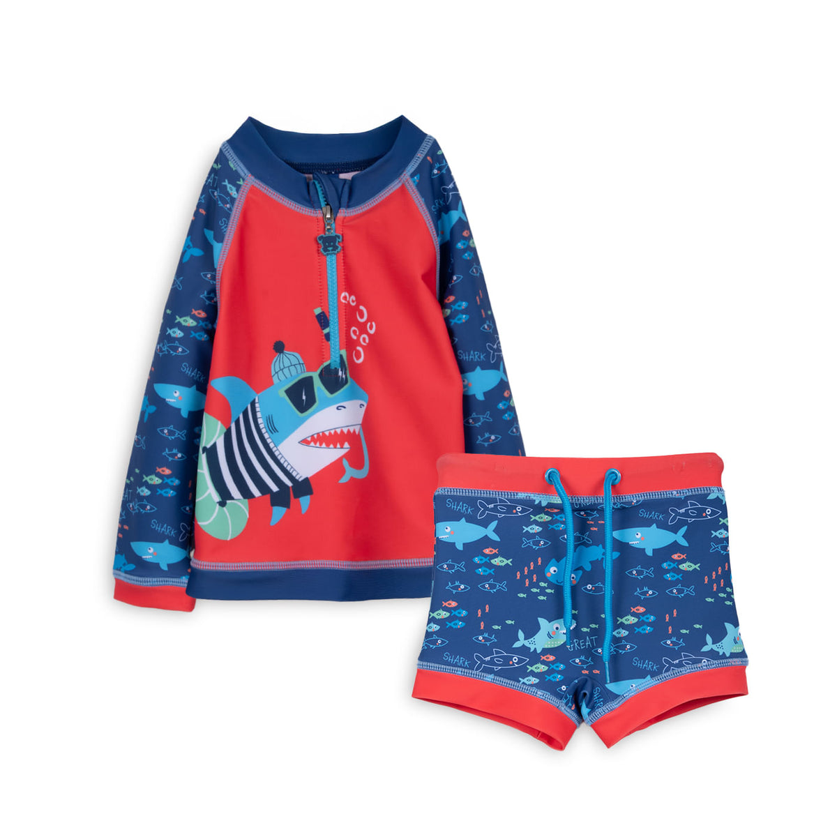 Traje de Baño Bebé Niño 2 Piezas Protección UV Tiburón Rojo