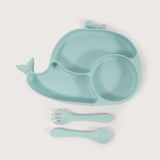Set Bowl Con Cubiertos Silicona Ballena Celeste