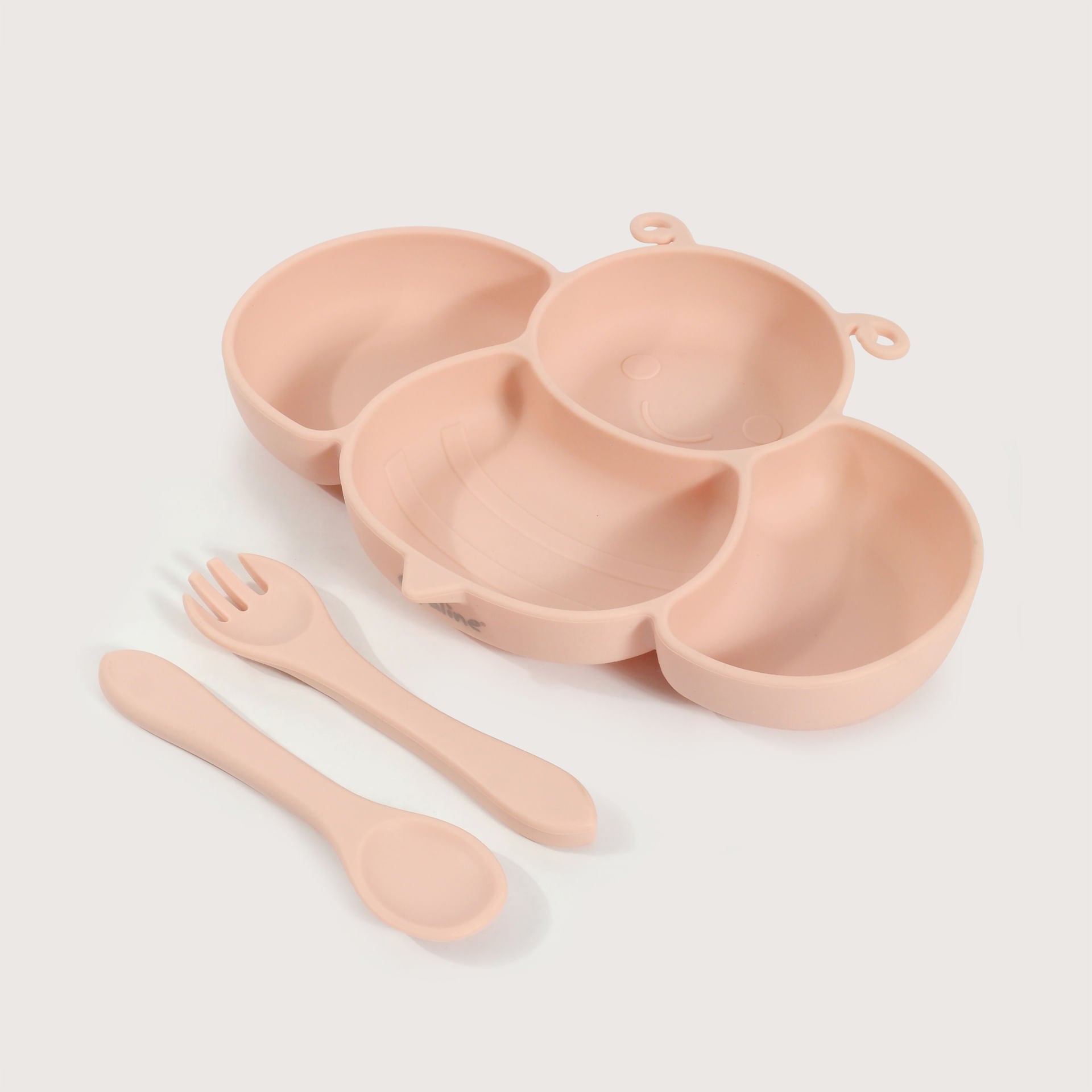Set Bowl Con Cubiertos Silicona Abeja Rosado