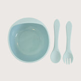 Set Bowl Con Cubiertos Silicona Celeste