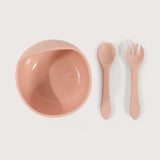 Set Bowl Con Cubiertos Silicona Rosado